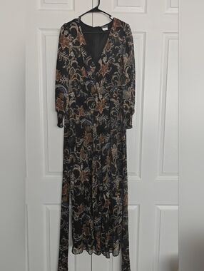 Vince Camuto Women's Black Floral Maxi Jumpsuit - V-Neck Wrap Style, Size L